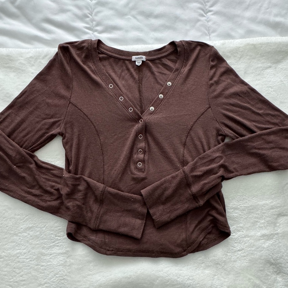 GARAGE asymmetrical ribbed long sleeve top